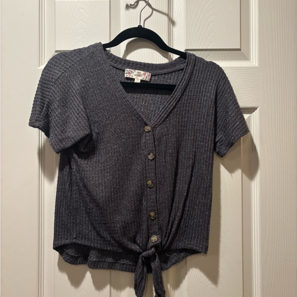 Gray Button-Down Knit Top